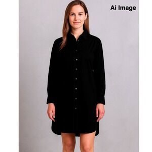 Spanx Women XS Black Button Front Shirt Dress Capsule Wardrobe Office Minimalist